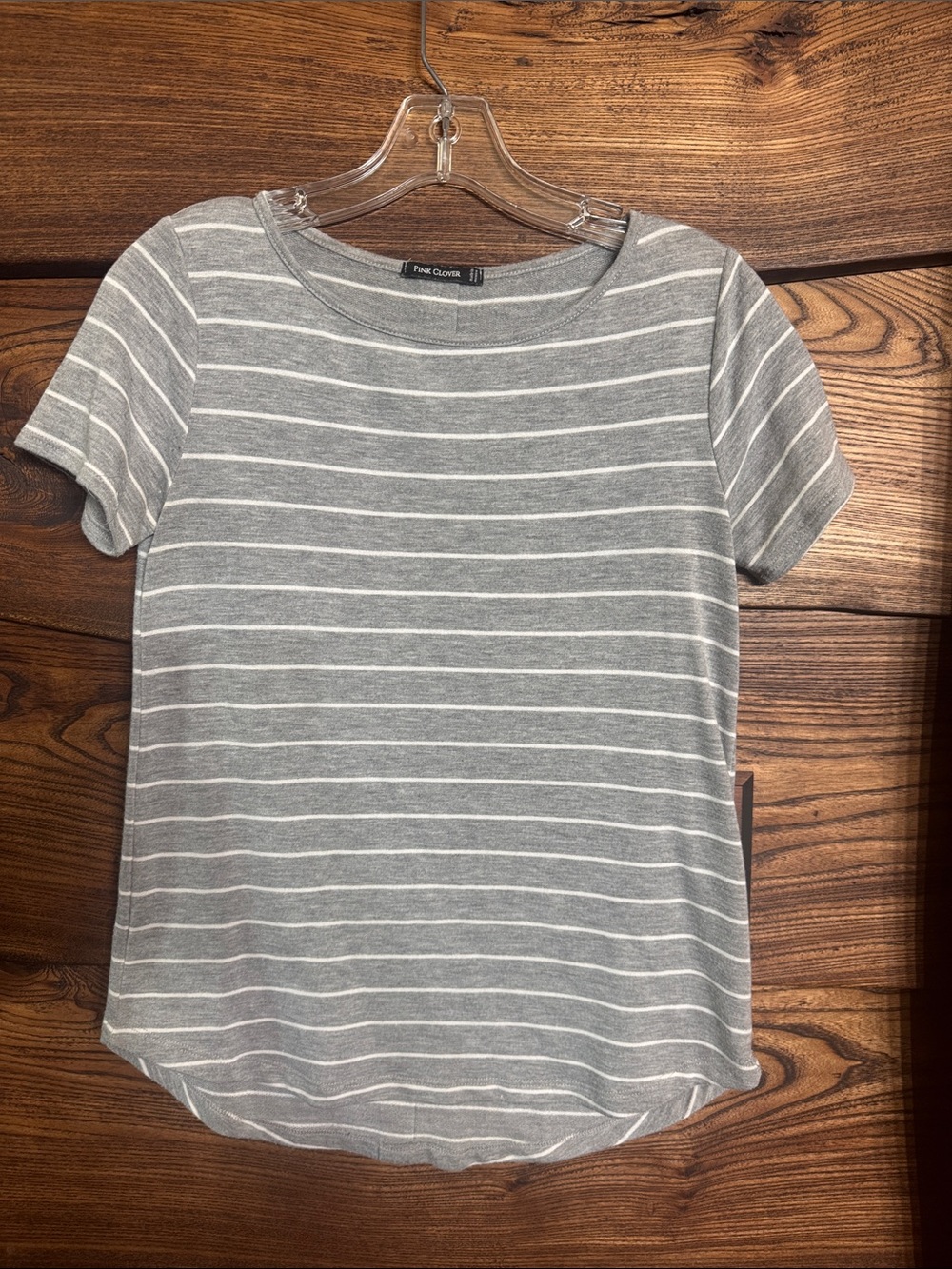Pink Clover Gray & White Striped Short Sleeve Tee